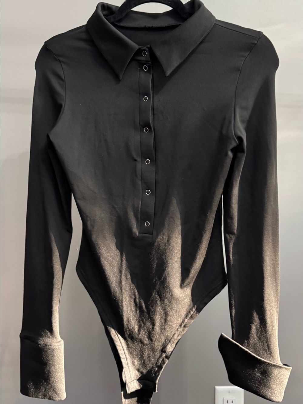 Black Long-Sleeve Collared Bodysuit - Women Tops